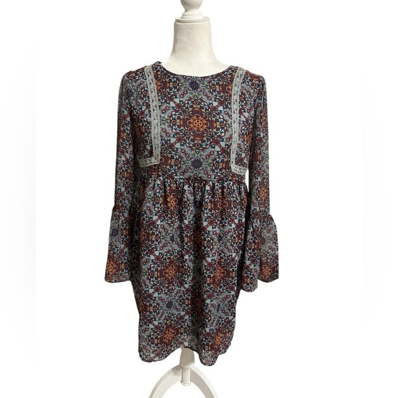 Xhilaration Floral Bohemian Midi Dress Multicolor Cottagecore Babydoll Small - Picture 1 of 9